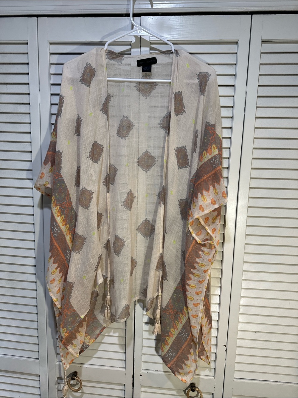 Steve Madden Boho Tassel Kimono Shawl Sheer Festival Beach Cover Up Neon Yellow - Picture 2 of 7